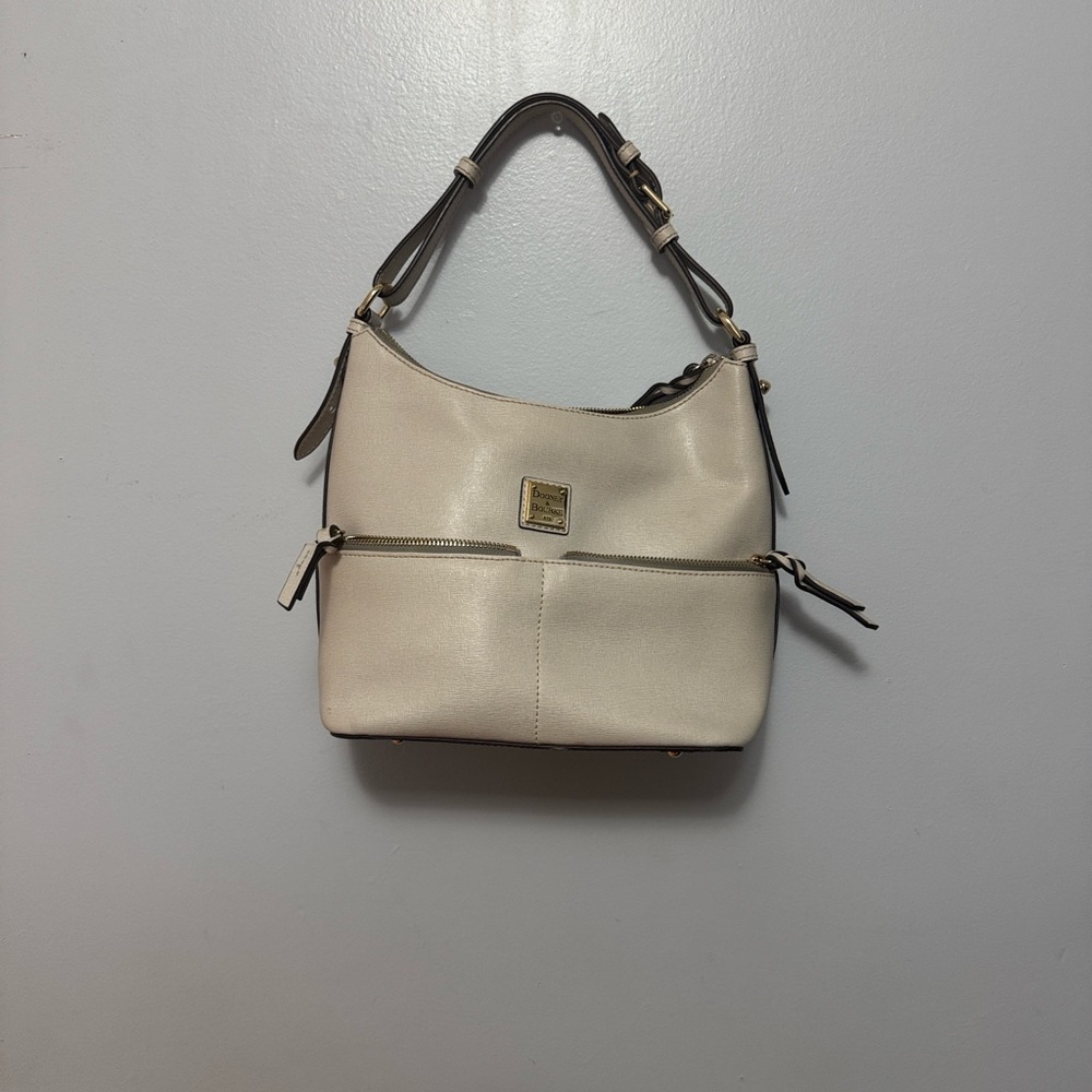 Dooney & Bourke Cream and Brown Leather Shoulder Hobo